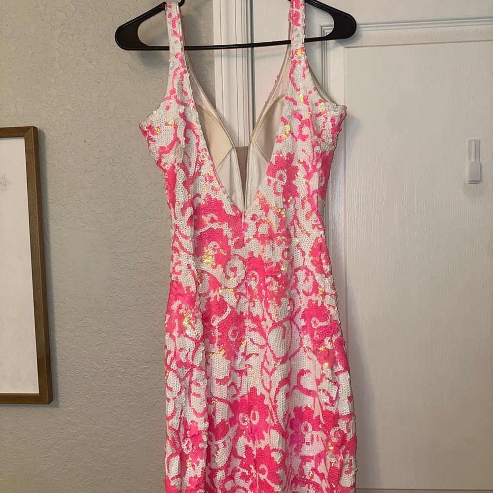 Jovani Pink and White Floral Mini Dress - Picture 4 of 8